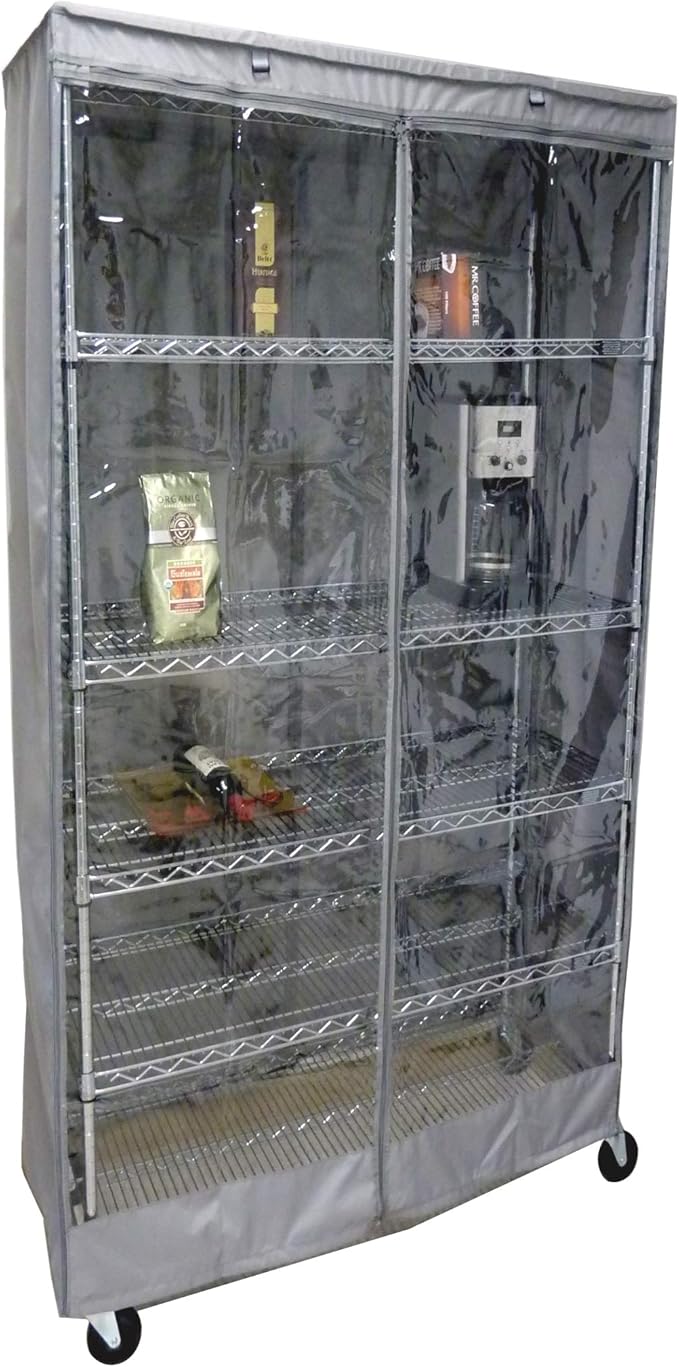 Formosa Covers Premium Clear Front Wire Shelf Cover Grey - Heavy-Duty Storage Solution for Wire Shelving Rack (36”Wx20”Dx60”H) - Waterproof PVC, Water/Dust Resistant Fabric, Multi Zipper