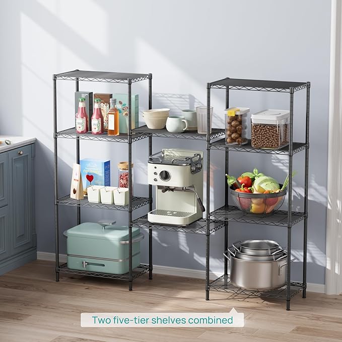 SINGAYE 5 Tier Storage Shelves Wire Shelving Unit Shelve Metal Kitchen Laundry Room Organization Home Pantry Closet Bathroom Organizers Garage Rack Estantes para Cocina 14" D x 24" W x 59.5" H Black