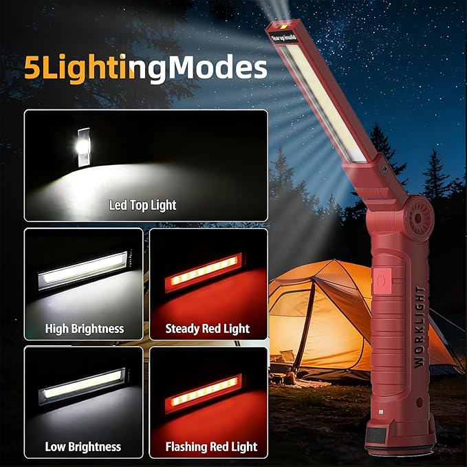 Rechargeable Work Light for Mechanics, Tool Fathers Day Dad Gifts for Men Him Husband Birthday Torch Grill Light Inspection Lamp with Magnetic Base Hook, 5 Modes 360° Rotate Car Repair 4 Pack