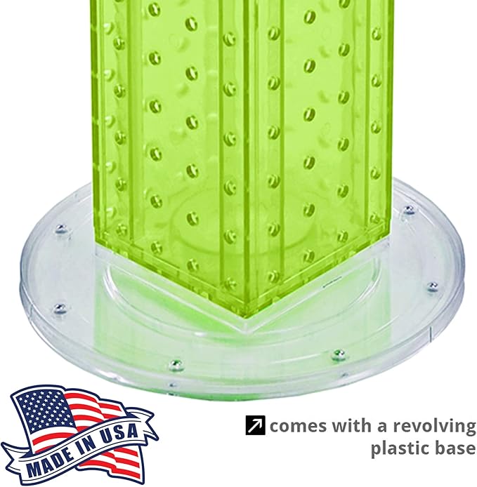 Azar Displays 700220-GRE-2C16 Four-Sided 4”W x 12” Revolving Pegboard Tower Kit Counter Display with 16-Pack of 2 inch Locking Hooks, Green