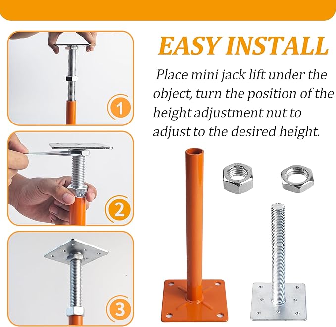 Floor Jacks Screw Jacks, Heavy Duty Basement Support Jack, Adjustable House Jack for Leveling Crawlspace, 5"-8" Height Range, Mini Post Pole House Jacks for Temporary Support