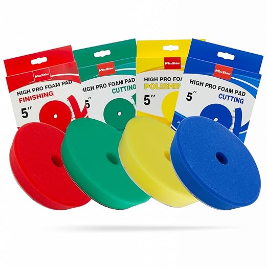 Maxshine 5” Universal High Pro Foam Pad Set – Compatible with DA & Rotary Polishers – Professional Detailing Pad for Heavy Cutting, Cutting, Polishing, & Finishing – Hook & Loop Backing