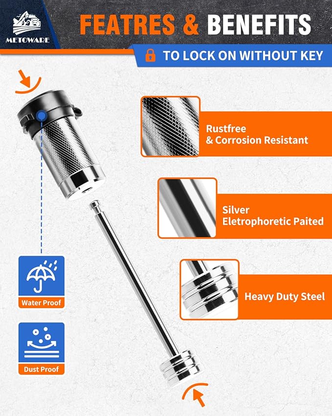 METOWARE Trailer Tongue Coupler Lock 1/4" Dia, 3-1/2" Span, Trailer Hitch Lock for Latch-Type Coupler, Trailer Pin Lock for Towing Trailer RV Car Boat Truck Chrome(1 Pack)