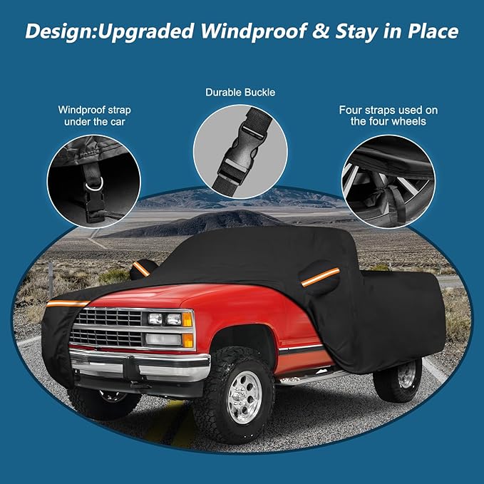 Car Cover for Chevrolet C/K 1500/2500/3500 1988-1999, Waterproof 420D Oxford Cloth Cover Outdoor Full Car Covers with Zipper Windproof Heavy Duty All Weather Protection