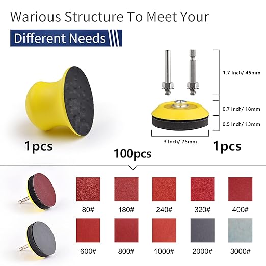 120Pack 3 Inch Polishing Pad for Drill Sanding Attachment Variety Kit with 5/16" and 1/4" Shanks for Car Buffer Polisher Waxing Sealing Glaze, Sanding Pads Includes 80-3000 Grit