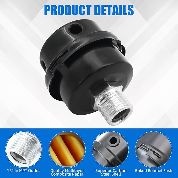 70243399 Air Intake Filter Quiet Mode 1/2" MPT Replacement Part, Replacement for Ingersoll Rand SS3 Compressor Replace FS06050 FS-06-050