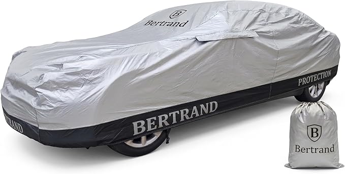 BERTRAND Premium Sedan Car Cover (195 x75 - Size - A3) - Heavy-Duty | Waterproof All Weather | Cotton-Lined + Door Zipper | UV Protection + Reduces Hail Impact | Extra Large Sedans