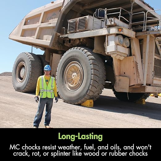 Checkers Heavy Duty Wheel Chocks for 95"-142" Tires, One Large Tire Chock for Haul Trucks, Loaders, and Cranes, 427 Ton Capacity, Lightweight HDPE, Made in the USA, Yellow, MC3012