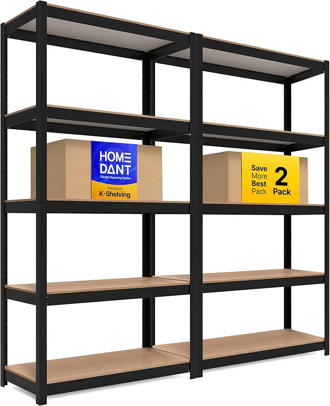 HOMEDANT House 36.2" W 5 Tier Heavy Duty Garage Shelving Adjustable Metal Rack Storage Shelves Standing Shelf Unit Organizers Pantry Closet Office Black 2Pack