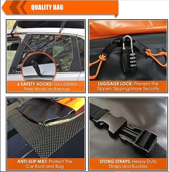 Cargo Carrier Bag 100% Waterproof 20 Cubic ft Extra Storage with Anti-Slip Mat Rooftop Strip Mount Pickup Truck Bed Holder No Require Car Roof top Roof Rack Cross Bars