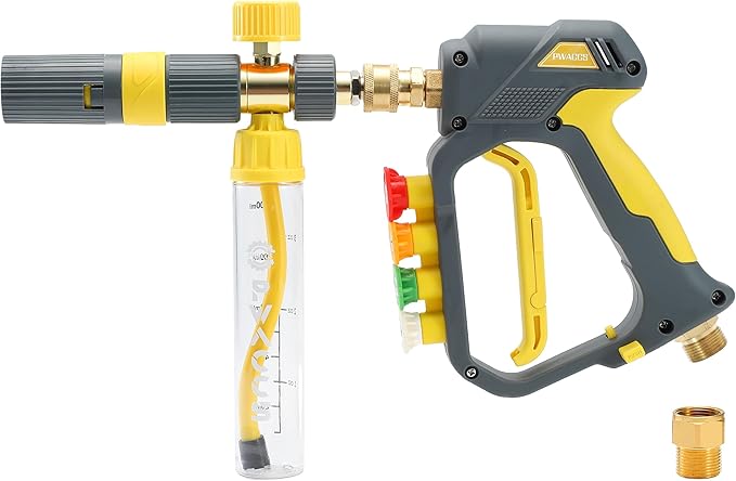 PWACCS Pressure Washer Gun with Foam Cannon, Mini No-Dilution Foam Cannon Pro Power Wash, Soap Cannon with 4 Nozzle Tips for Car Wash