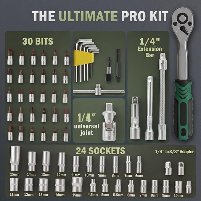 71pcs Bike Torque Wrench Set, Inch Pound Torque Wrench 1/4 Inch Drive, Bike Tool Kit, Bike Torque Wrench Set 10-230 Lbf.in(1.1-25.9N.m) Pro Bicycle Tool Kit (71PCS 10-230 Lbf.in)