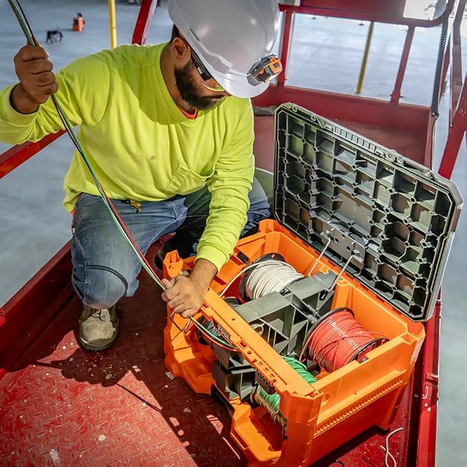 Klein Tools 54825MB MODbox Wire Spool Dispenser, Conduit and Wire Puller, Holds (4) 500-Foot Spools, 120-Pound Capacity, Compatible with MODbox Components