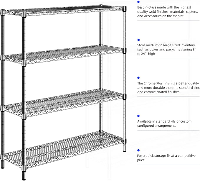 M MZG 2800 LBS 59" W 4 Tier Storage Shelves Rack Metal Wire Shelving Unit, Storage Standing Shelf Organizer for Laundry Bathroom Kitchen Pantry Garage Utility Room, Chrome 17.7" D x 59.1" W x 70.4" H