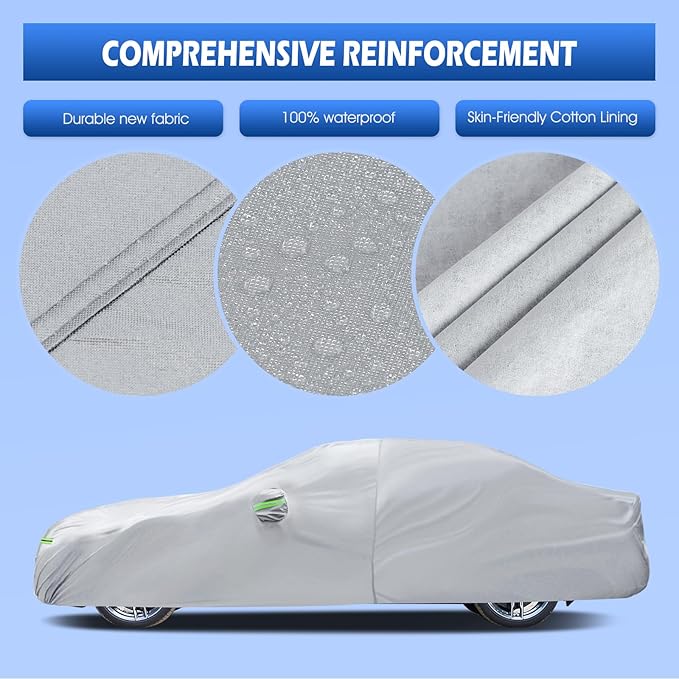 Car Cover Fit for BMW 5 Series 528i 530i 535i 540i M5 M550i M550 (2007-2025), Migaven Waterproof Full Exterior Cover Sun Rain Protection with Door Zipper, Silver