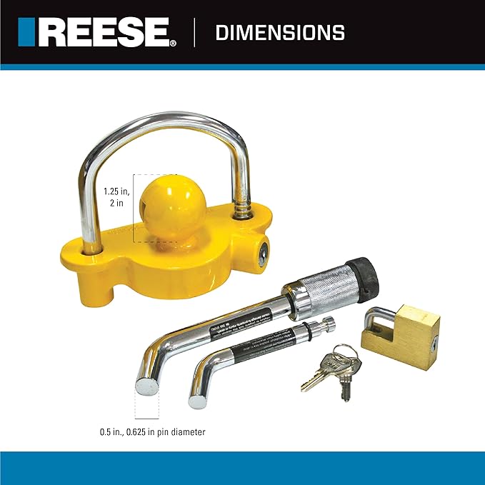 REESE Towpower 7014700 Trailer Hitch and Coupler Combo Lock Set, Fits 1-1/4 Inch & 2 Inch Square Receivers, 1/2 Inch & 5/8 Inch Pin Diameter