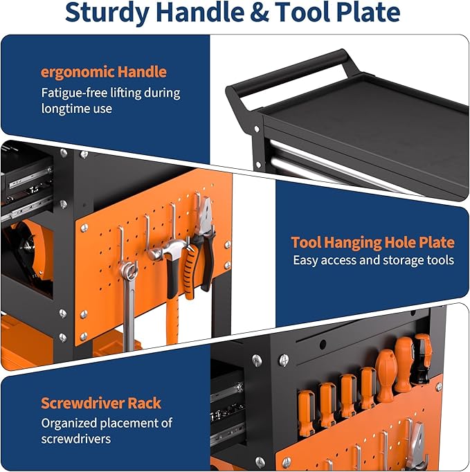 5 Tier Heavy Duty Rolling Tool Cart On Wheels, 400 Lbs Capacity, Metal Utility Carts with Lockable Drawer & Side Pegboards, Mechanic Tool Storage Organizer for Garage Workshop Repair Shop