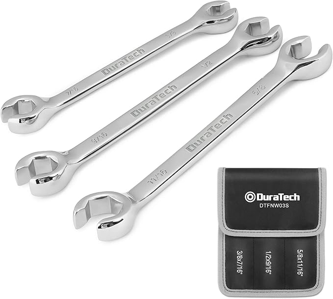 DURATECH Flare Nut Wrench Set, SAE, 3-piece, 3/8'', 7/16'', 1/2'', 9/16'', 5/8'', 11/16'', CR-V Steel, Organizer Pouch Included