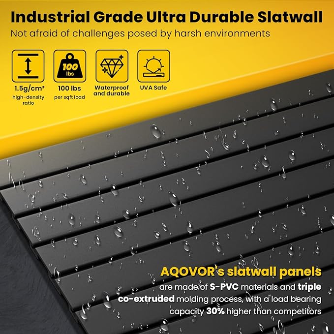 Slat Wall Paneling 4x8 FT, PVC Slat Wall Panels with 16 Hooks Heavy-Duty Garage Organization System, Slatwall Pegboard Suitable for Home、Garage、Shop Wall Display & Organization (Black)