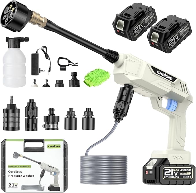 Cordless Pressure Washer, 1800PSI Pressure Electric Pressure Washer with Brushless Motor, 21V Battery×2 & Charger, Portable Handheld Power Washer with 6-in-1 Nozzle & Foam Cannon for Home