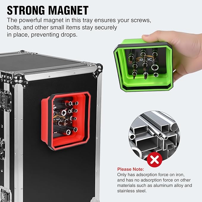 GOOACC 3 Pcs Square Collapsible Magnetic Parts Tray Set Multiple Colors Silicone Foldable Tool Trays Organizer for Screws Bolts Nuts Pins Washers and Other Small Metal Parts Double Sided Magnet Base