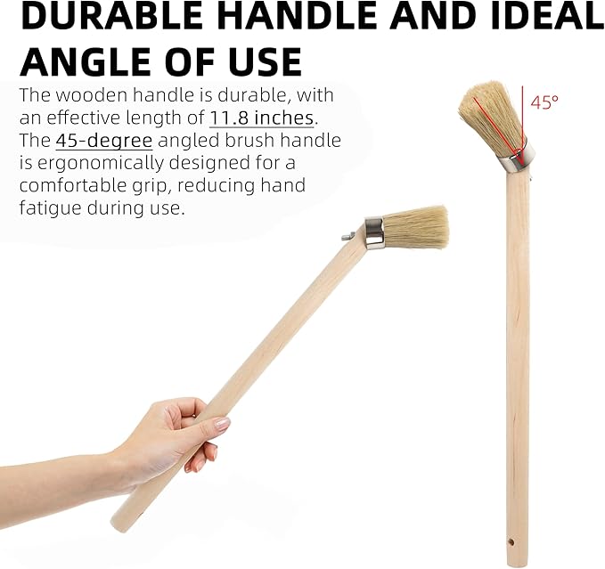 Calvana (2-Pack) Tire Lube Brush for Cleaning Tires and Wheels, Tire Shine Brush, Grease Brush Applicator with 45-Degree Angle and 11.8" Wooden Handle, for Universal Tire Mounting Compounds, 96517
