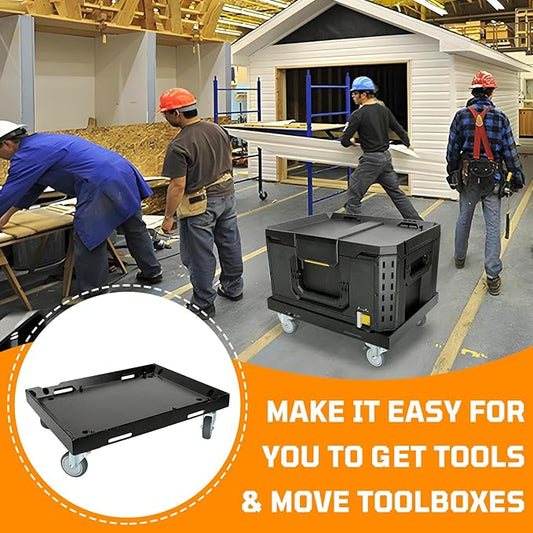 Heavy Duty Metal Tool Box Dolly for ToughBuilt StackTech, Metal Rolling Utility Cart for ToughBuilt Toolbox, Black Tool Box Cart with Lockable Wheels for Workshop & Garage (No Toolbox)