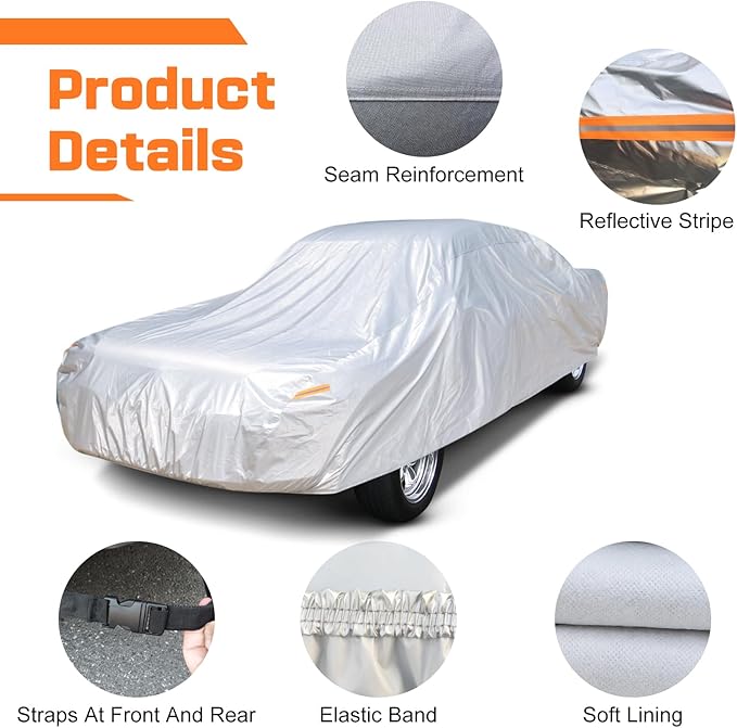 Waterproof All-Weather Car Cover for 1959-1984 Cadillac DeVille, Thunderbird, Impala SS, 1961-1996 Grand – Heavy-Duty Outdoor & Indoor Protection Against Rain, Snow, UV & Dust