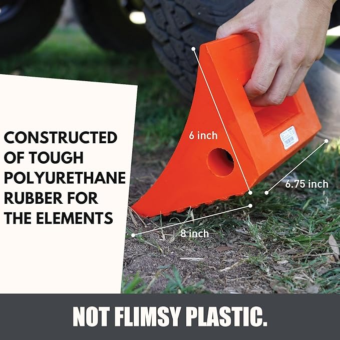 SECURITYMAN Heavy Duty Wheel Chocks (2 Pack) - Durable, Non-Slip, Solid Rubber Wheel Chocks for Boat Trailers, RV, Truck, Camper - Perfect on All Surfaces and in All Weather - Orange…