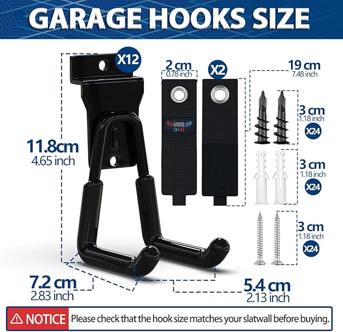 3-H Slat Wall Hooks 12 Pack 4.5 Inch U Shape,Heavy Duty Slot Board Hangers, Slat Wall Display Hooks for Garage Organization Retail Store Garden Tools Storage Panel Accessories (Black)