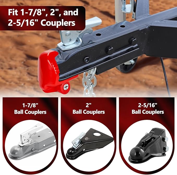 Cenipar Trailer Hitch Lock Universal Size Fit 1-7/8", 2", and 2-5/16" Couplers, Heavy Duty Steel, for Vehicles, Trailers, and RVs(Red)