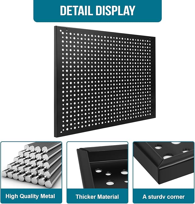 Metal Pegboard for Garage Storage,Steel Pegboard Heavy Duty 16-Inch X 32-Inch Metal Peg Board Tool Organization Panels (Black, 2 Pack)