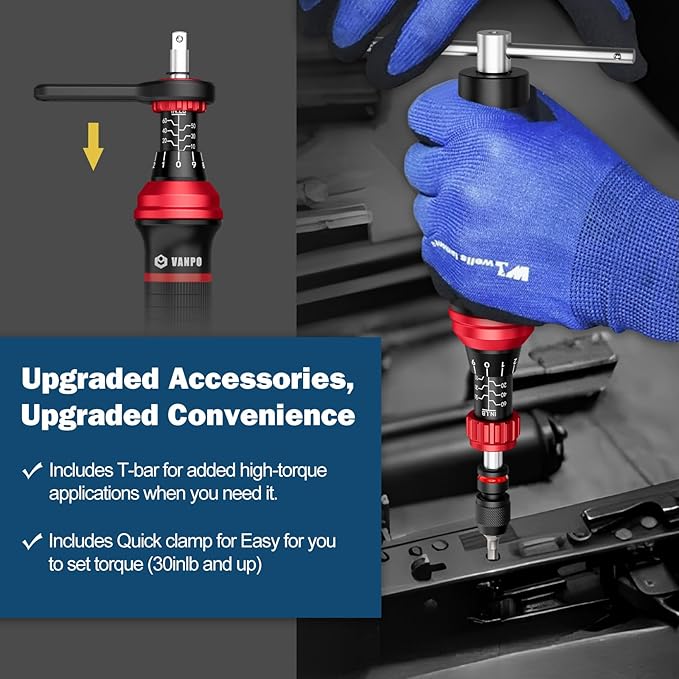 VANPO Torque Screwdriver Set, 10–60 in-lb, 64 Pcs 1/4" Drive Torque Wrench Screwdriver Kit with T-Bar & Flat, Hex, Torx, and S2 Bits for Scope, Electronics Assembly & Micro Device Repair