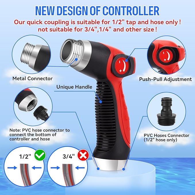 16 IN 1 Car Wash Foam Gun, Foam Cannon, Adjustable Hose Wash Sprayer with 2.5 to 6 Bars Foam Blaster, Suitable for Car Cleaning and Garden Use with 1/2” Quick Connector