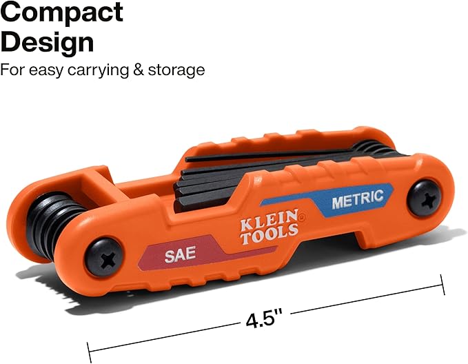 Klein Tools 70590 Compact Folding Hex Key, Metric and SAE Combo Set, 12 Keys, Industrial Strength Heat Treated Alloy Steel