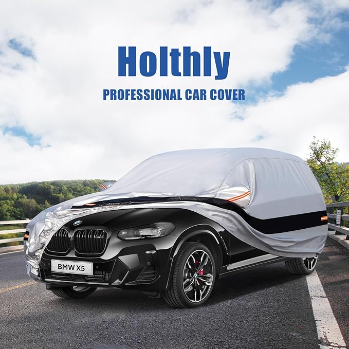 10 Layers SUV Car Cover Custom Fit for BMW X5 (2007-2024) Waterproof All Weather for Automobiles, Outdoor Full Cover Rain Sun UV Protection.Silver
