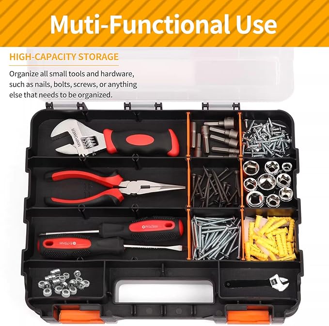 2 Pack Small Parts Organizer, 34-Compartments Hardware Organizer Box, Double Side Storage Case Tools Box with Removable Dividers for Screws, Bolts, Nails, Beads, Jewelry & More