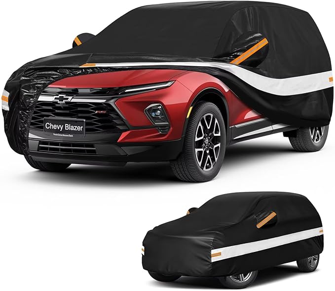10 Layers SUV Car Cover Custom Fit for Chevrolet Chevy Blazer (2019-2026), Waterproof All Weather for Automobiles, Outdoor Full Cover Sun Dust Rain Protection with Cotton. Black