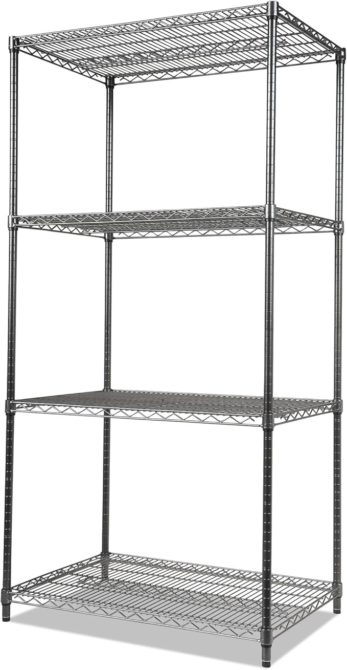 Alera Wire Shelving Starter Kit, Four-Shelf, 36w x 18d x 72h, Black Anthracite