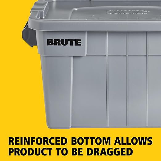 Rubbermaid Commercial Products BRUTE Tote Storage Bin with Lid, 20-Gallon, Gray, Rugged/Reusable Boxes for Garage/Moving/Camping/Basement Storage/Kitchen/Warehouse/Outdoor, Pack of 1
