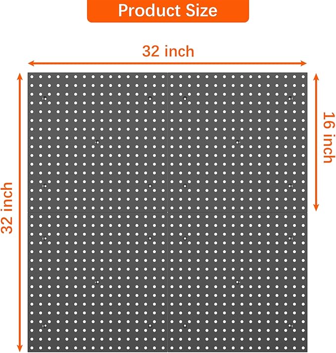 WALMANN 4 PCS 16" x 16" Metal Pegboard Panels for Wall Garage Tools Pegboard for Garage, Workbench, Peg Board Tool Organizer Board(Pack of 4, Black)