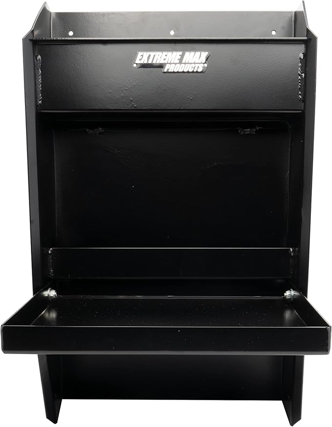 Extreme Max 5001.6119 Junior Wall-Mount Aluminum Work Station Storage Cabinet Flip-Out Work Tray with Paper Towel Rack Organizer for Enclosed Race Trailer Shop Garage Storage - Black