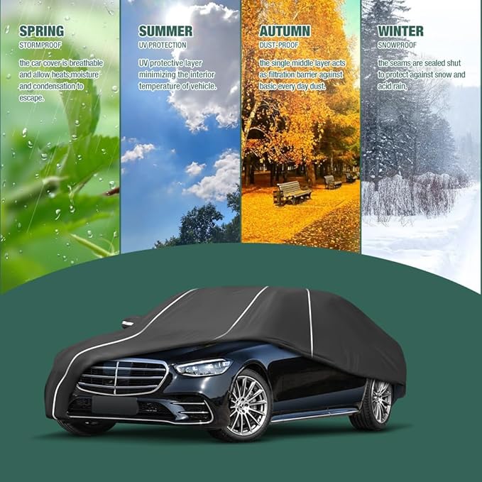 Fluorescent Strip Design 6 Layers Waterproof Car Cover Compatible for Mercedes Benz S-Class S250 S300 S350 S400 S450 2006-2024 All Weather Full Car Cover with Storage Bag