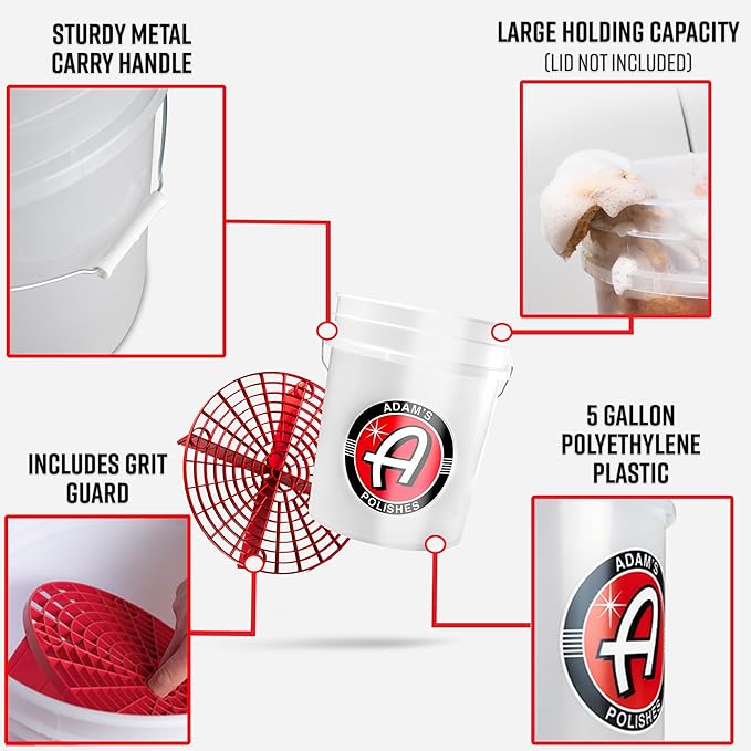 Adam's Polishes Wash Bucket (5 Gallon Bucket + Grit Guard) - Car Detailing Tool for Car Washing & Garage Storage | Stores Car Wash Soap, Foam Cannon, Foam Gun, Microfiber Towels & More