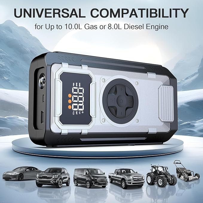 5000A Portable Car Jump Starter with Air Compressor, 150PSI Car Battery Jump Starter (10.0L Gas/8.0L Diesel Engines),12V Pack Jump Box with Large Digital Display, Car Emergency Kit