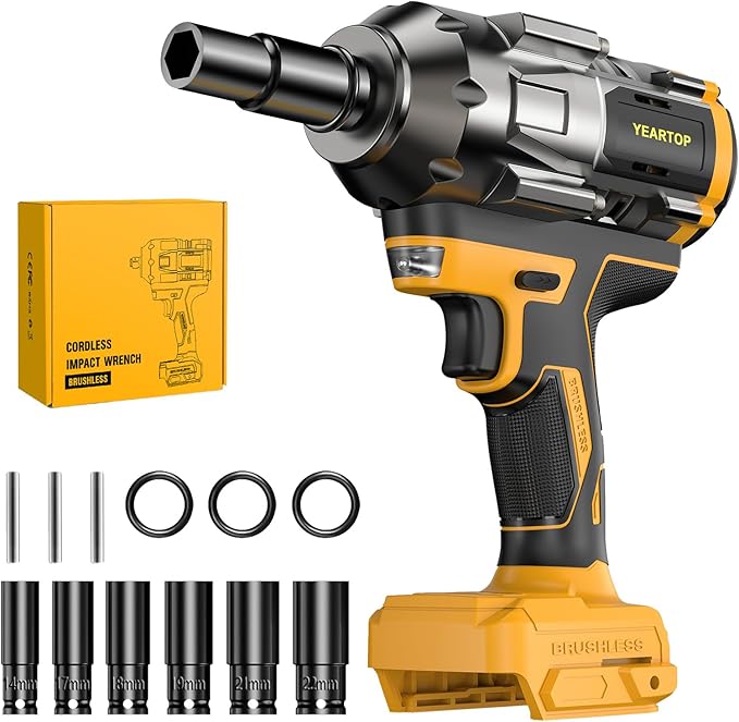 Cordless Impact Wrench 1/2 inch for Dewalt 20V Battery, 900FT-LBS(1200N.m) Driver Brushless, High Torque with 6 Pcs Sockets & Gift Box (No Battery)