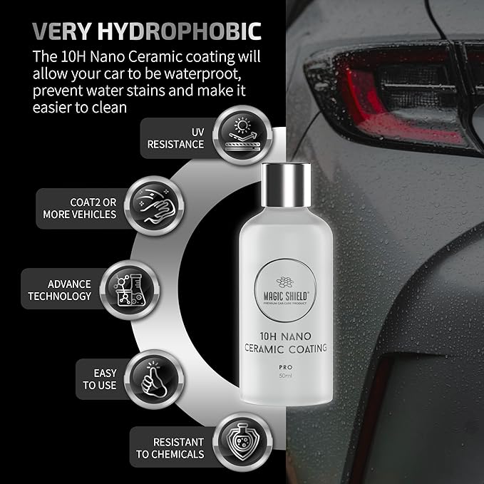 Ceramic Coating PRO 10H - Self-Healing | Long lasting for 2 cars+ | Advanced SiO2 Protection | Easy Application | Candy-Like Gloss | Perfect for Cars, Motorcycles, RVs, and Boats (50ml)