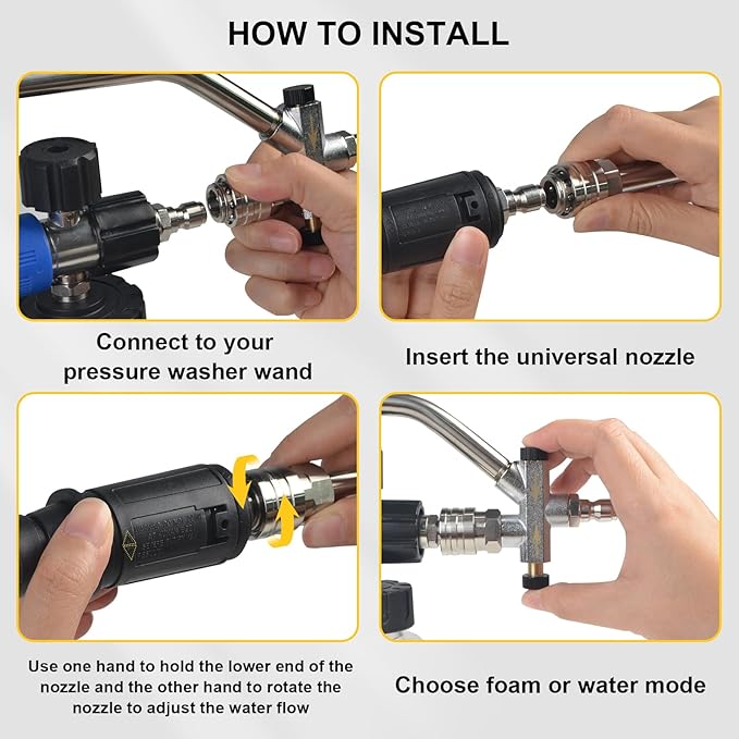 Foam Cannon Dual Connector Accessory, Double Tip Attachment 1/4" Quick Connect Dual Lance Pressure Washer Extension Wand with 360° Adjustable Washer Sprayer Nozzle & Car Wash Mitt for Foam Soap Cannon