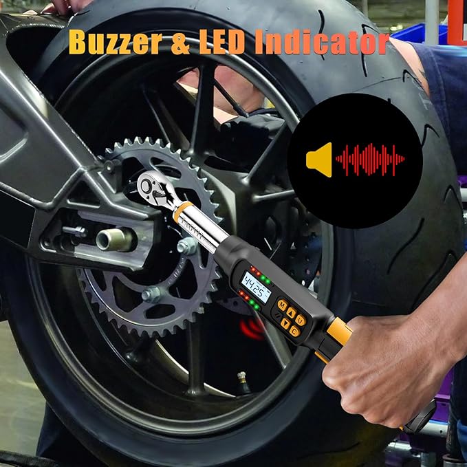 3/8 Inch Drive Digital Torque Wrench, 2.21-44.25 Ft-lb/3-60 Nm Bike Electronic Torque Wrench with Preset Modes, Data Storage, Buzzer and LED Flash Notification for Bicycle Moto