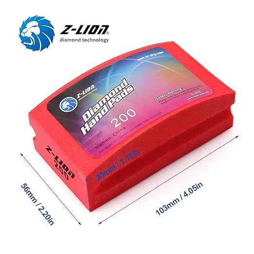 Z-lion Electroplated Diamond Polishing Hand Pads Grit 200 Arc Shape Back for Glass Stone Granite Marble Concrete